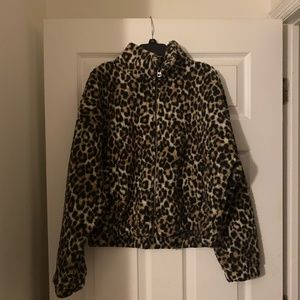 American Eagle Leopard Print Cropped Sherpa Jacket